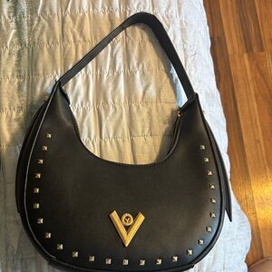 Valentino Orlandi Black Hobo with Gold Studs and V Emblem